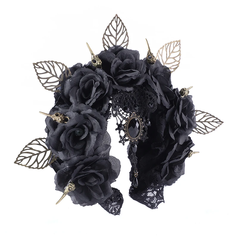 อุปกรณ์เสริมผมทำด้วยมือสาว Queen หัวพวงหรีด Vintage Gothic Black Crown Headband คอสเพลย์ฮาโลวีน Masquerade พรรค