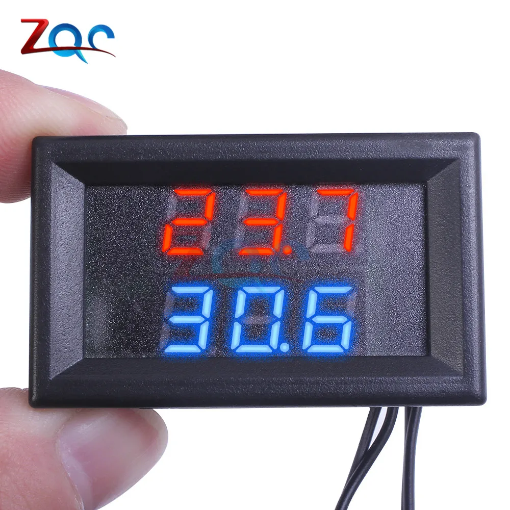 DC 4V-28V Mini Dual Display Digital Thermometer Dual NTC Waterproof Metal Probe Temperature Sensor Tester for Car Room Indoor