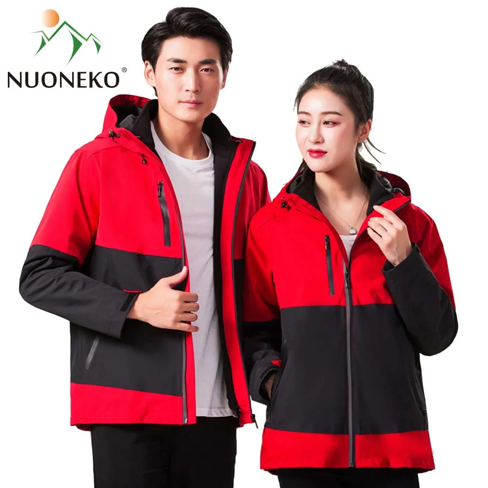 

NUONEKO Softshell Jackets Men Women Windproof Waterproof Windbreaker Skiing Hiking trek two-piece Warm padded jacket Coats JM22