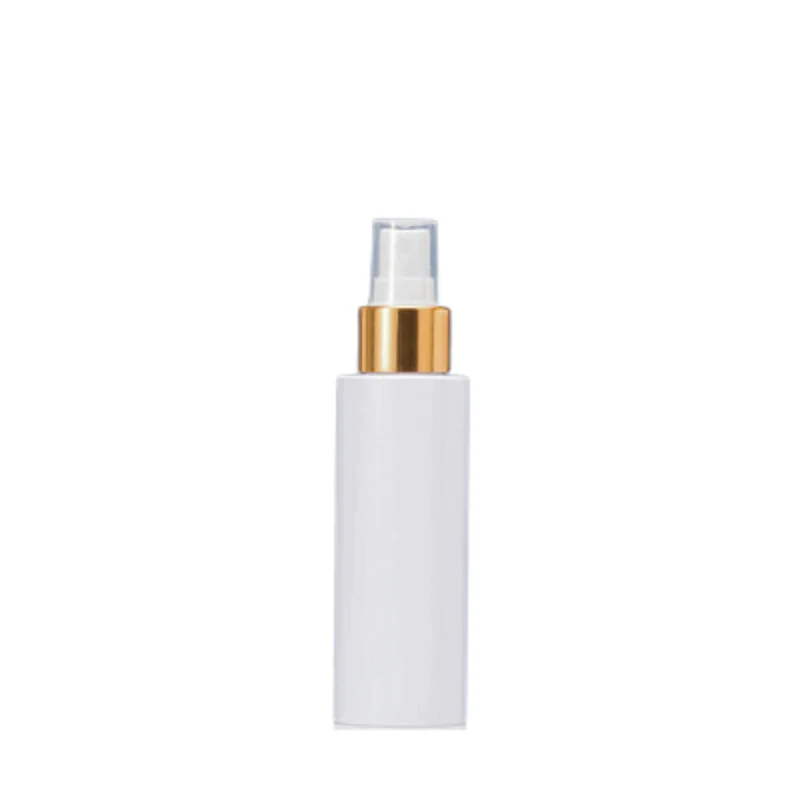 100ML 150ML 200ML Empty Plastic White Bottle Gold Ring Spray Top Refillable Portable Cosmetic Packaging Vials Container 20Pieces