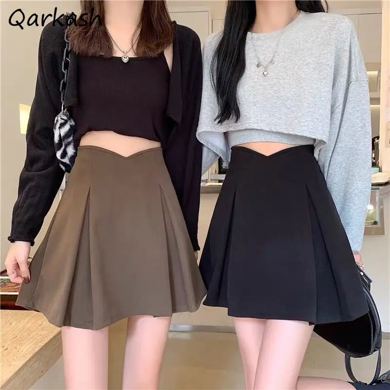 Mini Skirts Women Solid Simple Korean Style High Waist Fashion Summer All-match Girls Daily Students Leisure Streetwear Soft Ins