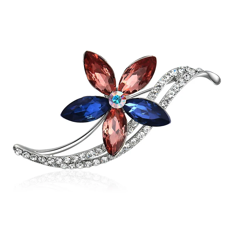 3pcs Colorful Flower Look Design Alloy Crystal Diamond Brooch Pins for Women Fashion Crafts Dress