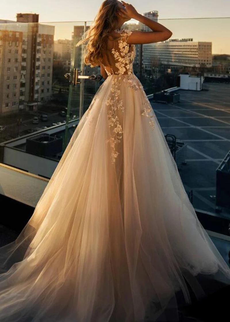 Robe de mariée de plage en tulle avec appliques en dentelle, ligne A, robe de princesse pour patients Boho, ivoire, grande taille, quoi que ce soit, 2023