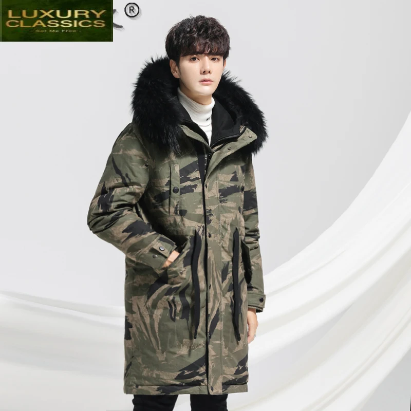 Winter Men's Down Jacket Men Clothes 2021 Streetwear Plus Size Camouflage White Duck Down Coat Male Fur Hooded Pakas19003