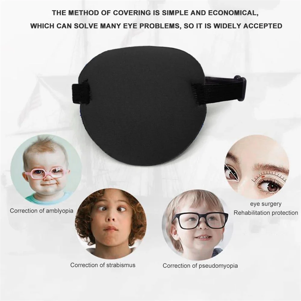 Unisex Pirate Eye Patch Black Single Eye Mask Adjustable Concave Eye Patch Eye Mask Child Pirate Halloween Cosplay Costume Props