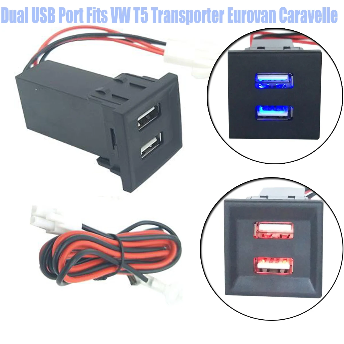 

Dash Blank Switch LED Backlight Dual USB Port Phone Charger Power Outlet For Volkswagen VW T5 Transporter Eurovan Caravelle