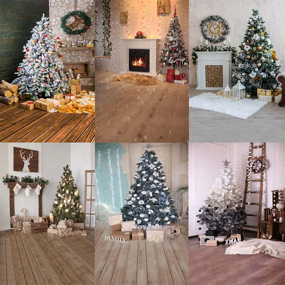 Avezano Christmas Backdrops Tree Gifts Fireplace Mistletoe Wreath Decor Photography Background Photo Studio Photophone Photozone