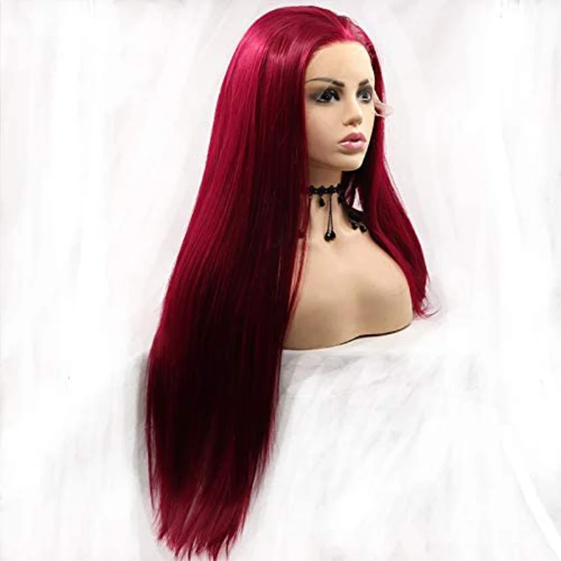 Synthetic Straight Lace Front Wig Ginger Red Burgundy Frontal 13x4 Transparent Lace Closure Colorful Auburn Wigs For Black Women