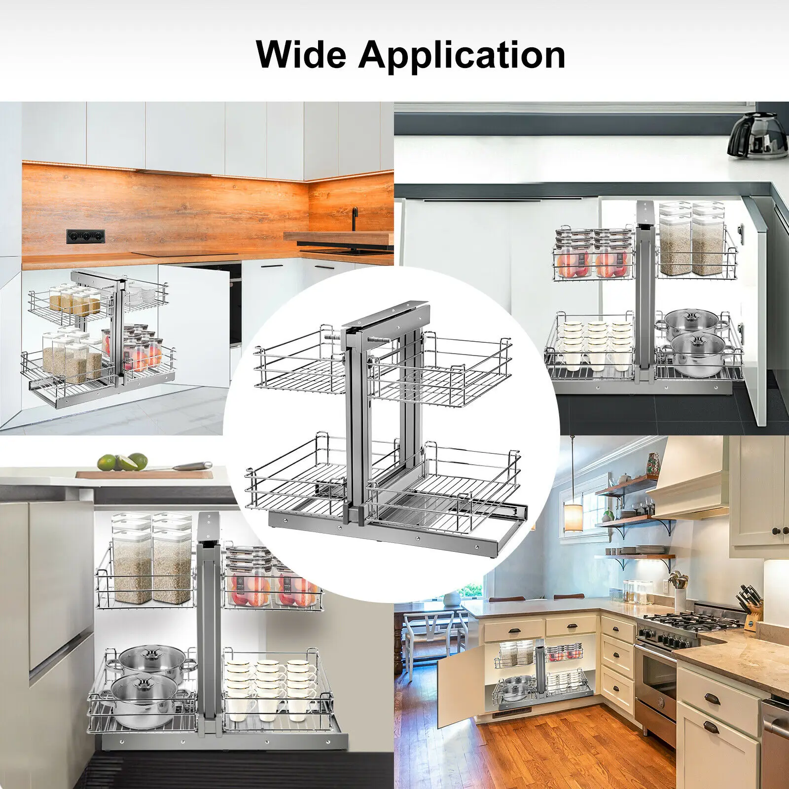 VEVOR Cloud Blind Corner Cabinet Pull Out Basket 2 Layer Easy to Install Carbon Steel Stainless Steel for Kitchen Corner Storage