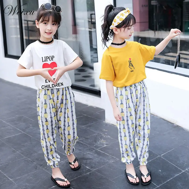 

Toddler Baby Girl Clothes Summer 2021 White Cotton Tops T Shirt Pants 2PCS Clothes Set for Teenage Girls 6 8 10 12 14 Years Old