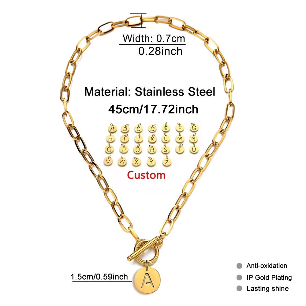 Image 3: Chaîne à maillons en acier inoxydable pour femmes, pendentif personnalisé avec lettre initiale de l'alphabet, ras du cou à bascule, bijoux avec nom