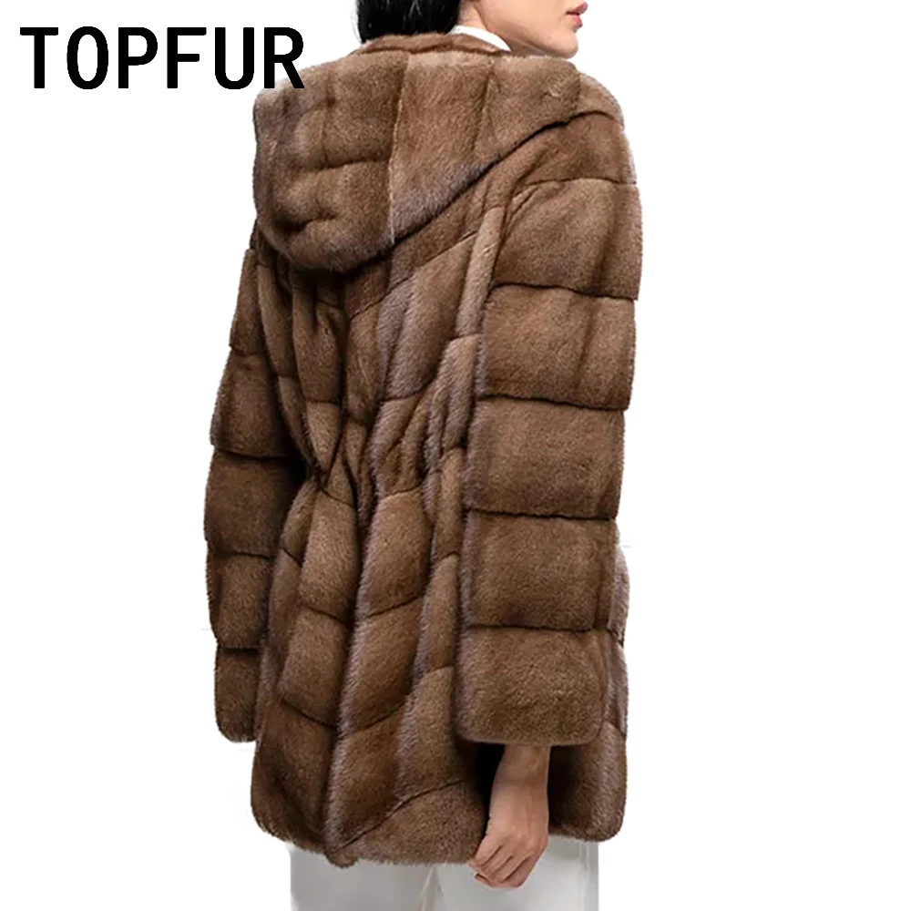 TOPFUR Genuine Hooded Mink Fur Coat Women Winter Simple Luxury Outertwear Lady Warm Tide Real Mink Fur Outertwear Female