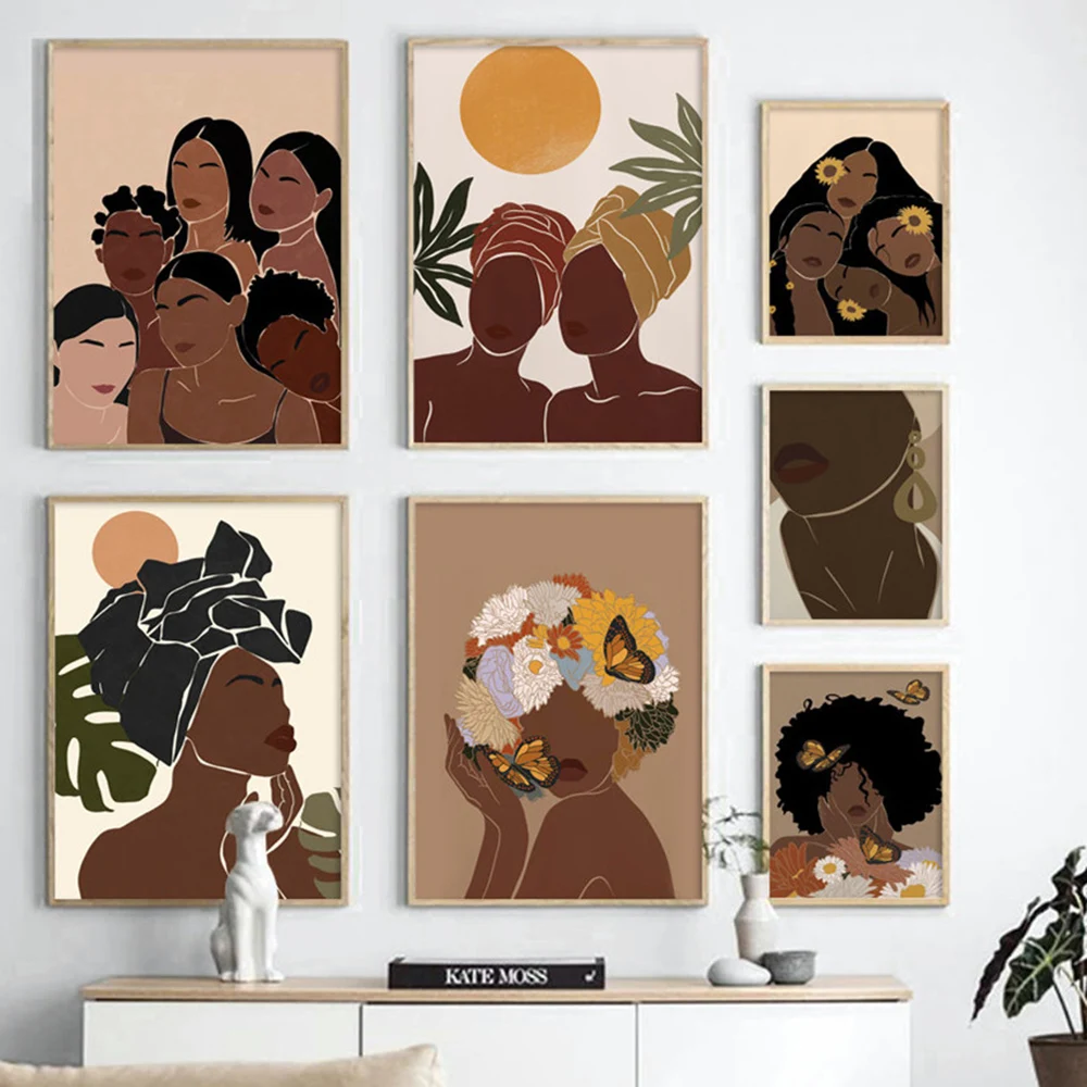 

African Black Girl Illustration Abstract Women Nordic Poster Wall Art Canvas Painting Wall Pictures For Living Room Unframed