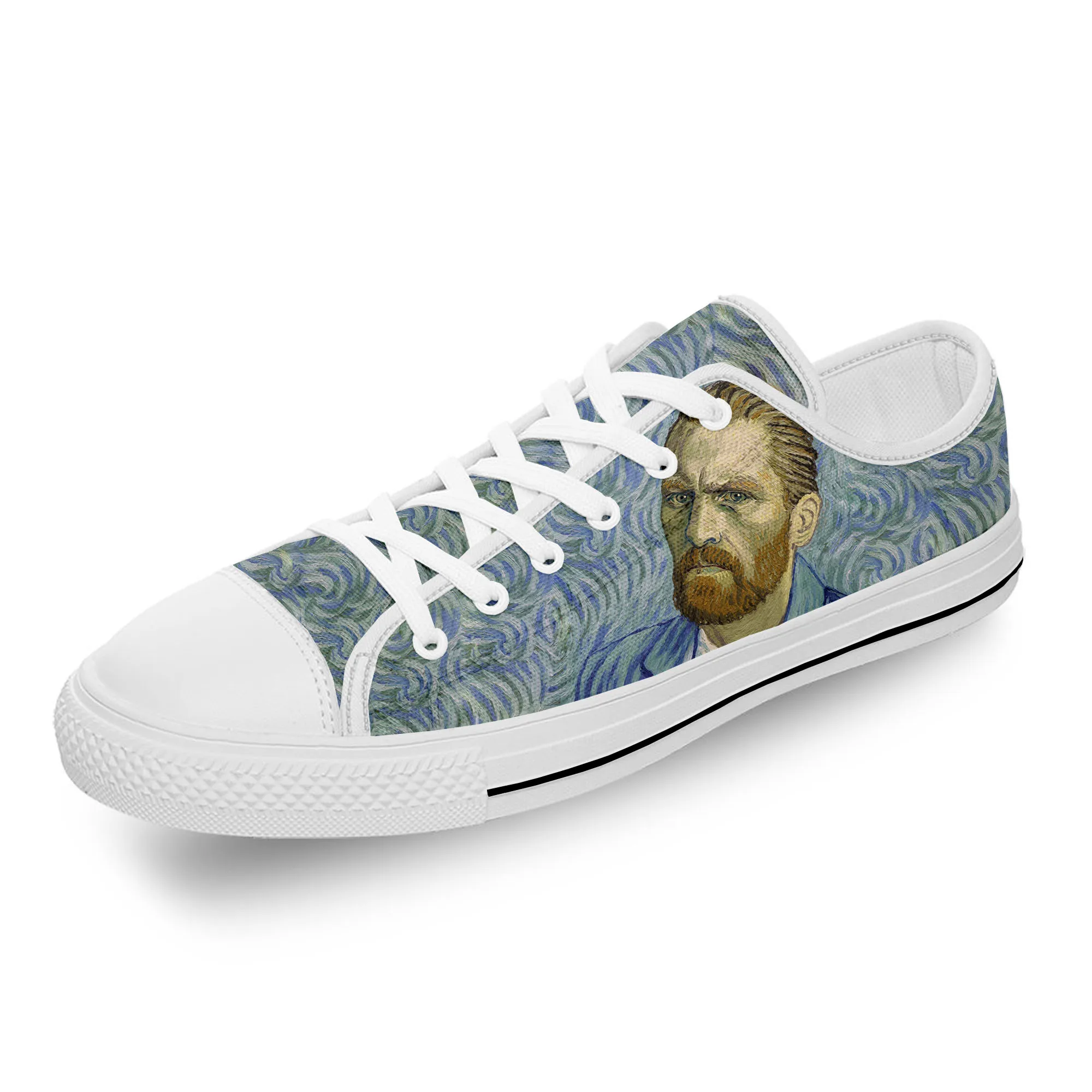 Van Gogh Oil Painting Aesthetic Starry Night White 3D Print Low Top Canvas Shoes Men Women Lightweight Breathable Sneakers