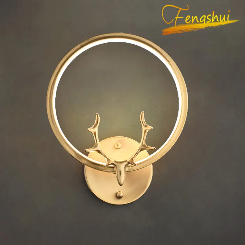 

Nordic Full Copper LED Wall Lamp LOFT Luxury Glossy Deer Head Wall Lights for Hotel Corridor Aisle Study Art Decor Wall Lamps