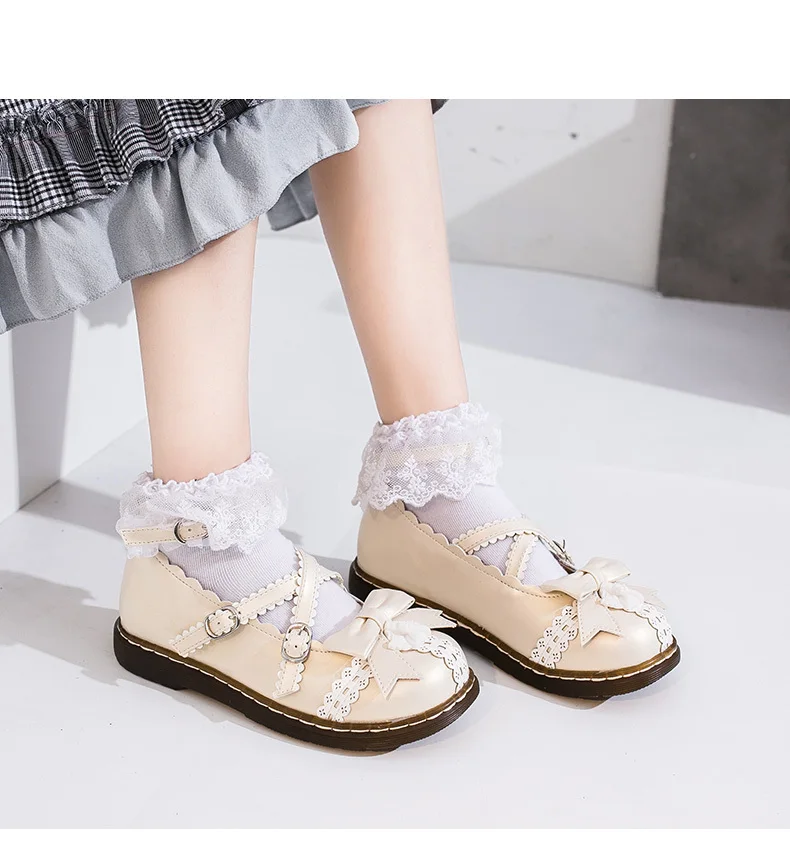 Chaussures en dentelle Lolita pour femmes, uniforme japonais, chaussures de princesse Kawaii avec nœud papillon