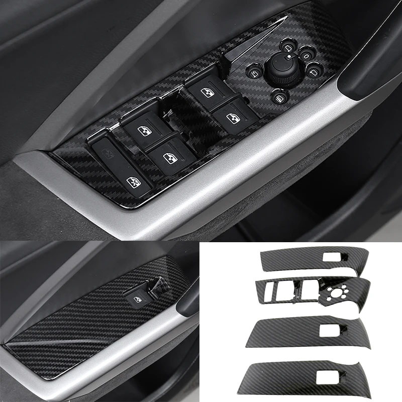 Window Lift Switch Button Panel Switch Trim Accessories For AUDI Q3 2019 2020 Carbon Fiber Interior Stickers Left Hand Drive