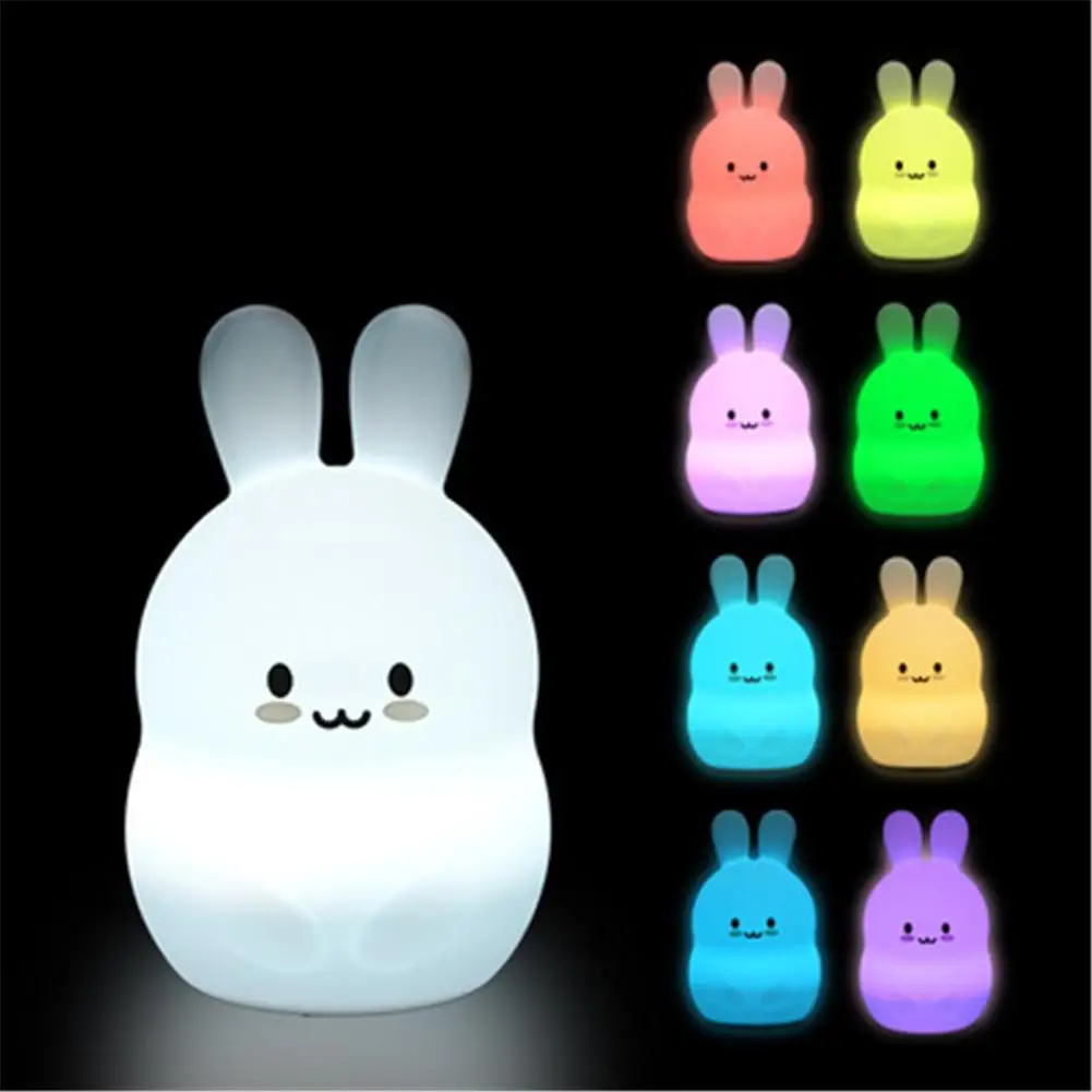 Touch Rabbit Night Lights Silicone Dimmable USB Rechargeable Lamps for Children Baby Gifts Cartoon Cute Animal Bunny Night Lamps