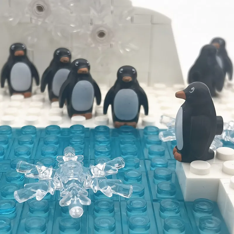 10 Penguins Building Blocks with Baseplate Compatible City Bricks MOC Glacier Snow Land Animals Toys for Kids Montessori Bloques