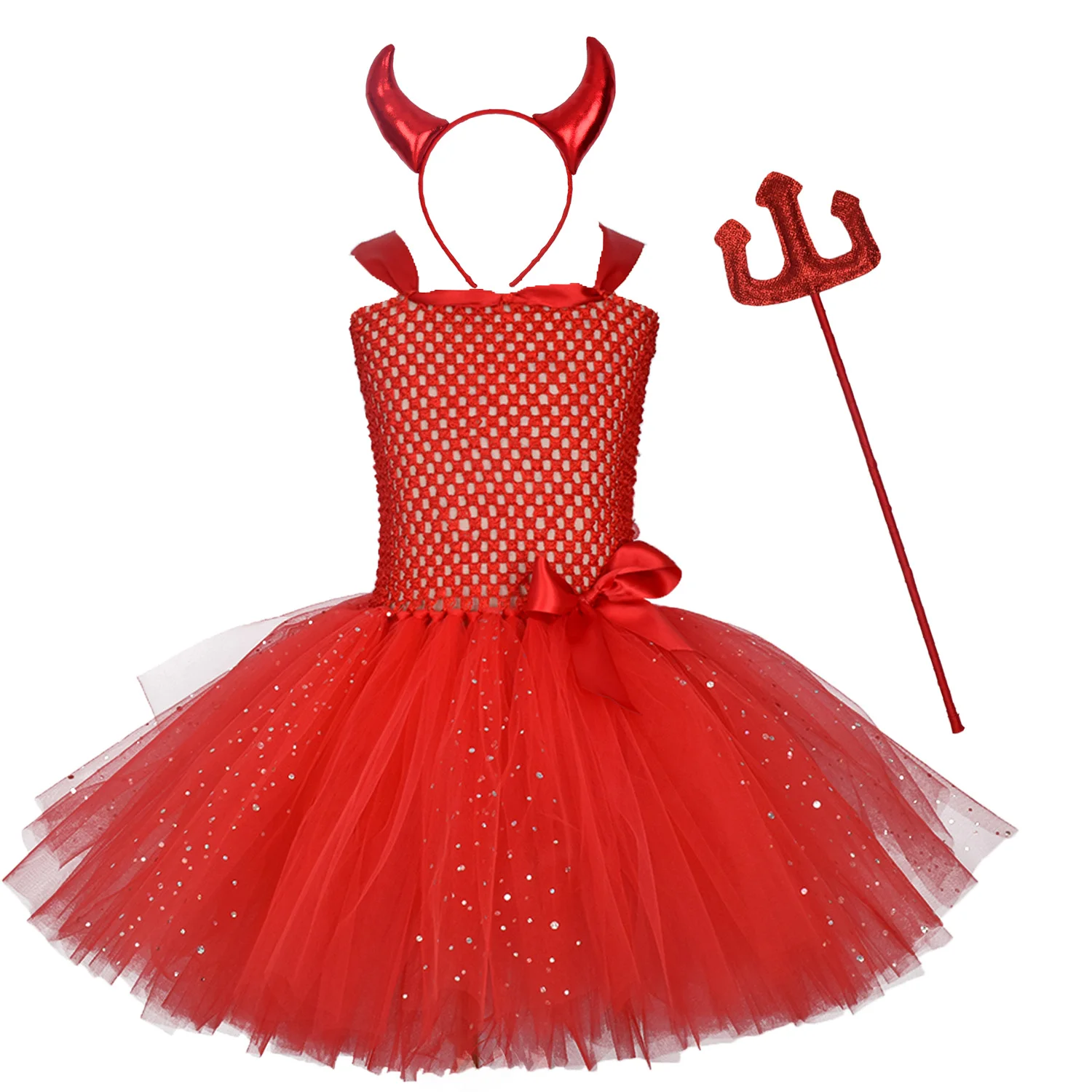 

Girls Red Devil Tutu Dress Glitter Red Fluffy Birthday Party Costume with Horn Headband Kids Halloween Devi Costume Outfit 0-12Y