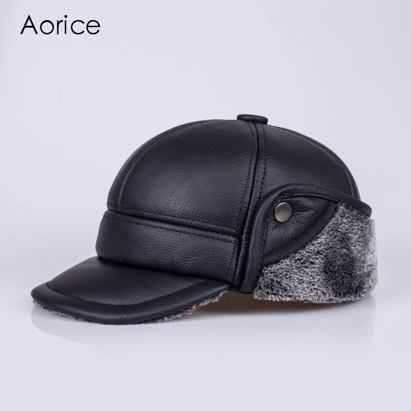 Autumn Winter Warm Genuine Leather Men Baseball Cap Hat Brand New Men\'s Real Leather Adult Solid Adjustable Hats/ Caps HL104