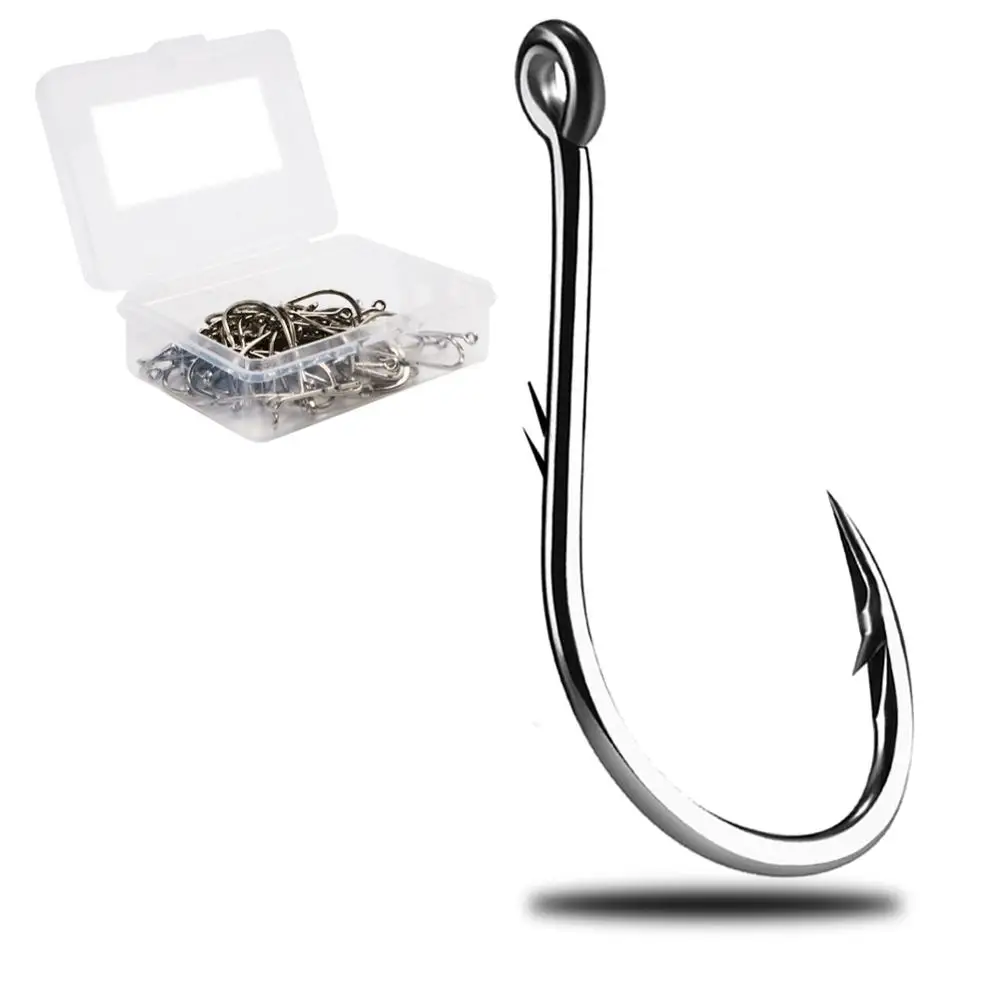 50pcs/box High Carbon Steel Fish Hook Barbed 10 Series In Fly Fishhooks Worm Pond Fishing Bait Holder Jig Hole Lure Accessories