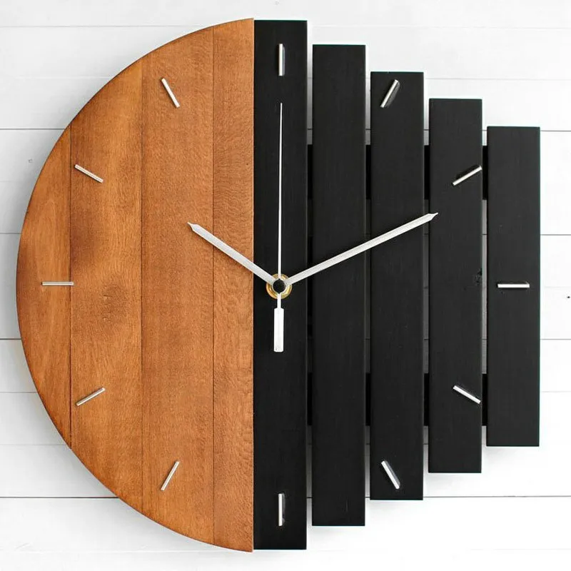 Wooden Wall Clock Modern Design Vintage Rustic Shabby Clock Quiet Art Watch Home Decoration WF1103