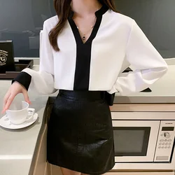 Women Chiffon Blouse Fashion Korean V-neck Loose Long Sleeve Shirt Tops 2021 Spring Fashion