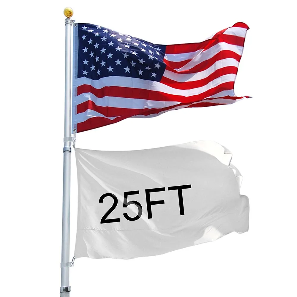 25ft Flagpole With America Flag Kit Aluminum Alloy Telescoping Pole Outdoor Garden Decor For Internatiomal Day Independence Day