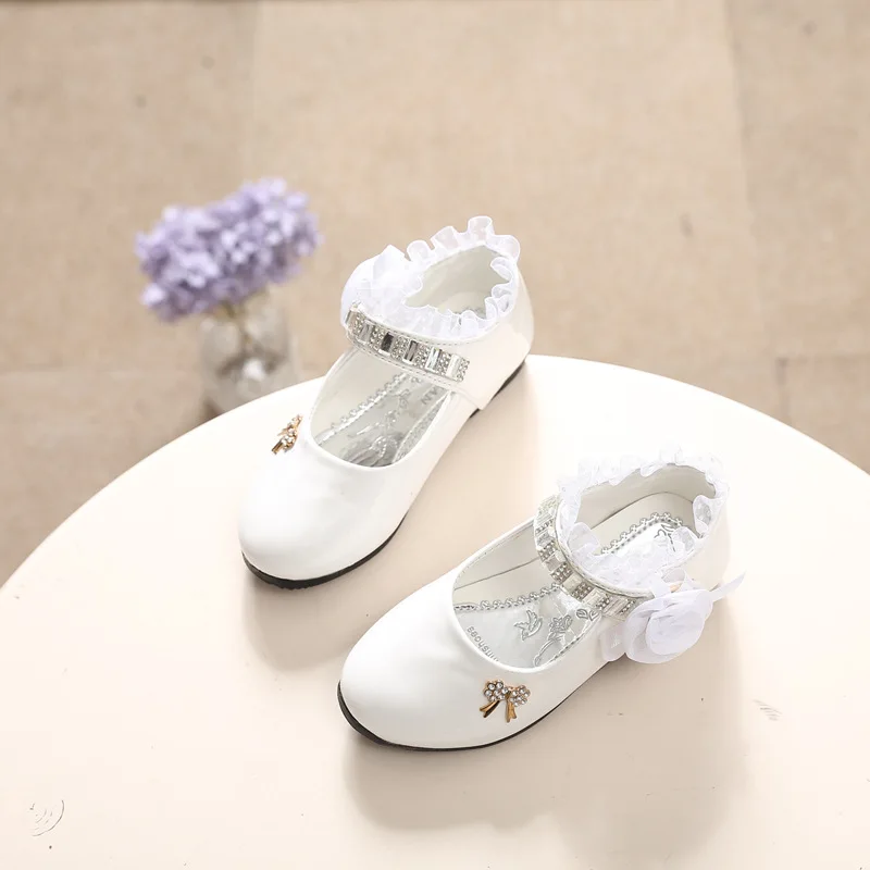 Girls Leather Shoes Children Baby Girl Dress Dance Kids Shoes Wedding Rhinestones Girls Princess Student Single Shoes E240