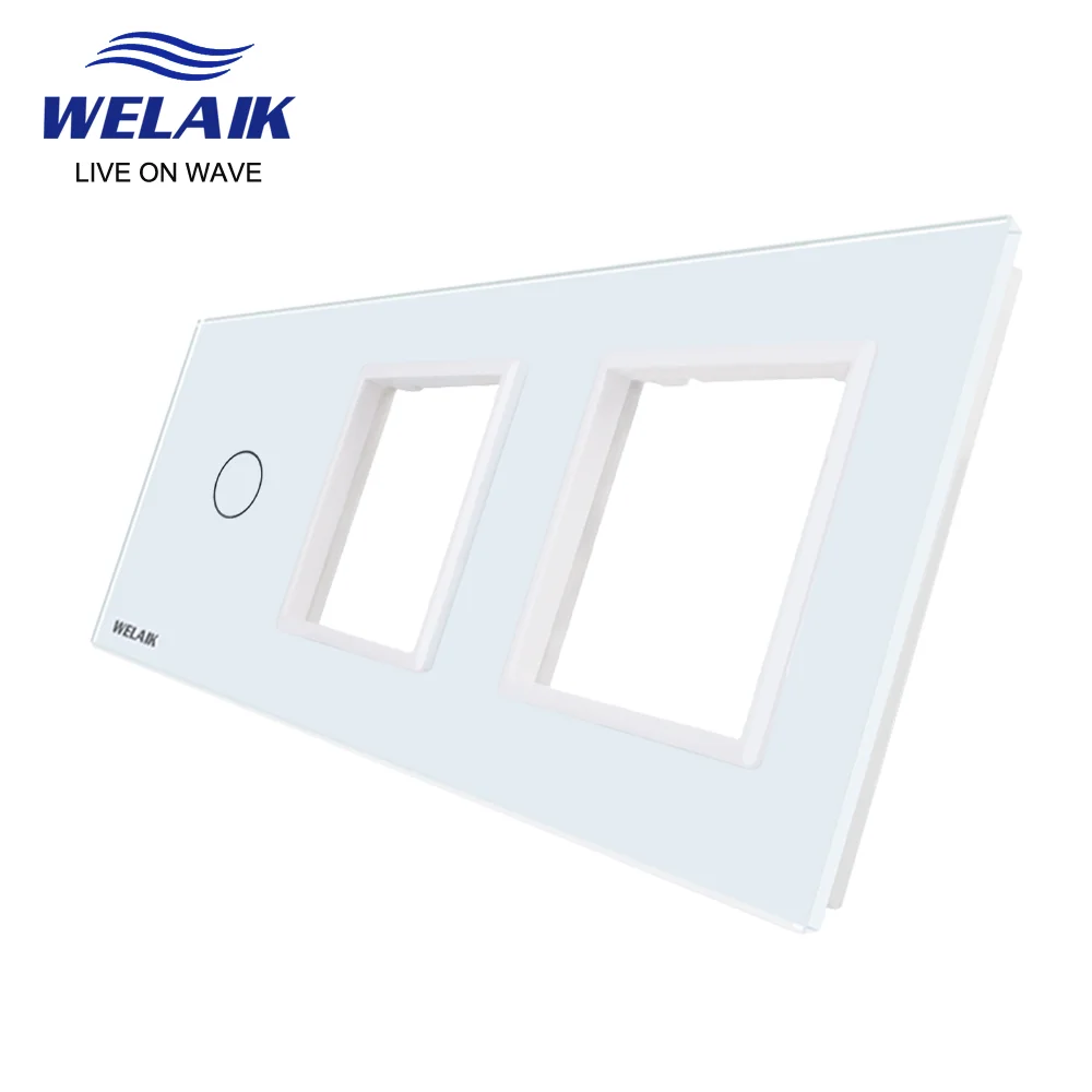 WELAIK EU 3Frame 222*80mm Wall Touch Switch Socket Outlet Square Hole Crystal Tempered Glass Panel Only DIY Parts  A39188W1