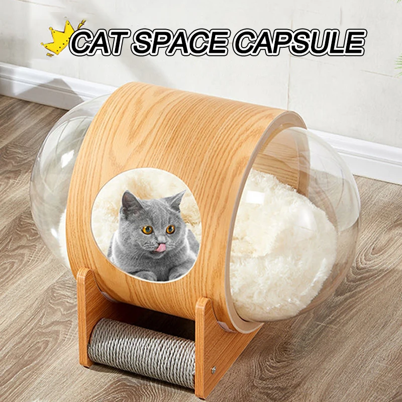 Acrylic Cat space capsule Pet house space wooden starry sky ufo winter warm pet house cats Puppy four seasons Cat Bed for Gifts