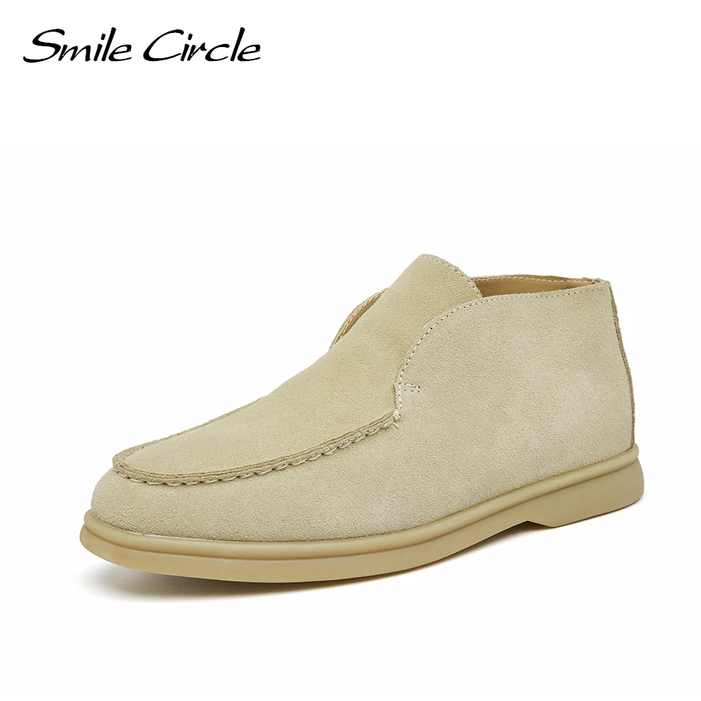 

Smile Circle Women Flats Shoes Genuine Suede Leather Casual Shoes Spring 2022 Nude Slip-On Loafers Round Toe Ladies Lazy Shoes