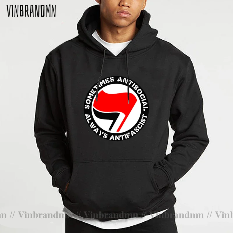 Antifa Symbol Hoodies Sometimes Antisocial Always Antifascist Sweatshirts Antifascism Socialist Leftist Antifa Flag Logo Hoodies