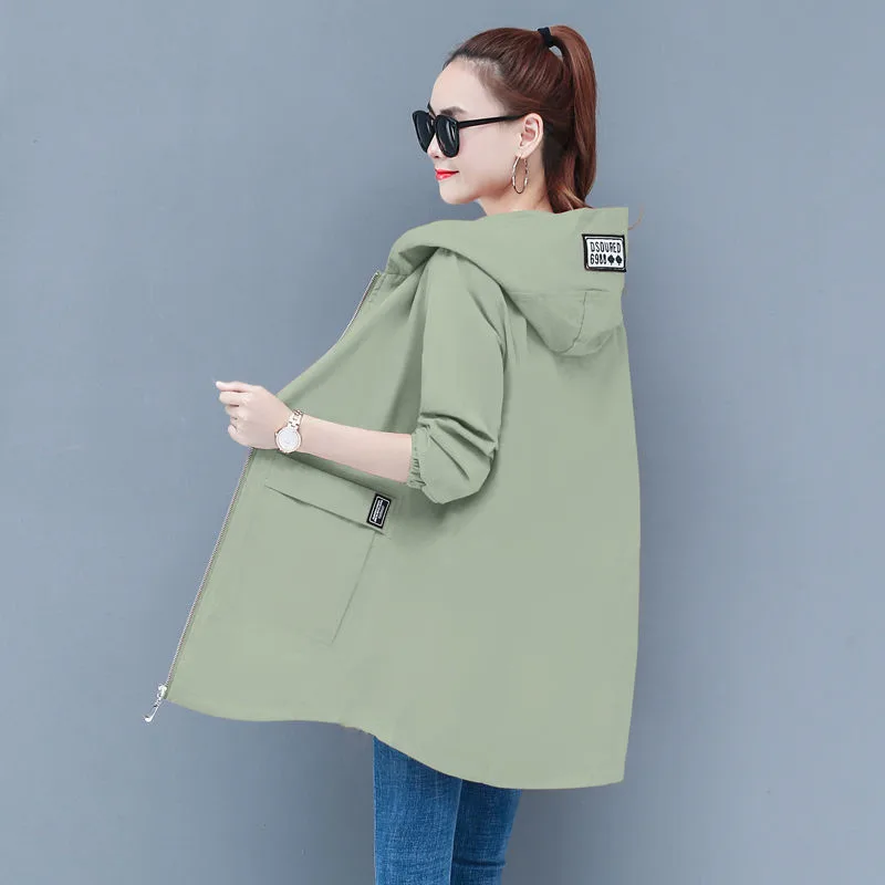 6XL Female Windbreaker Coat New Fashion Hooded Long Outwear Loose Large Size Spring Autumn Women Trench Baseball Uniform Coat 33