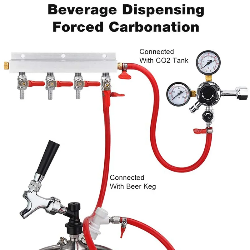 4 Way Co2 Gas Distributor Manifold 5/16\'\' Barb,Kegerator Splitter,Air Distribution With Integrated Check Valves Beer Homebrew