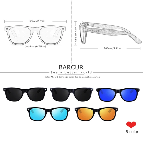 Imagen 2 del producto BARCUR gafas de sol de madera de nogal negro para hombre gafas de sol cuadradas polarizadas de alta calidad para hombre UV400 accesorio para gafas caja Original