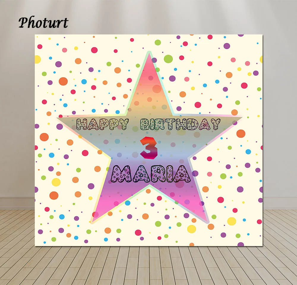 

PHOTURT Five Pointed Star Background Birthday Wedding Backdrop Colors Dots Polyester Vinyl Banner Photography Decorate Props