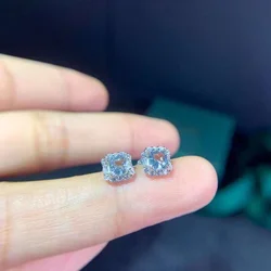 4mmx4mm 100% Natural Aquamarine Earring for Party 925 Sterling Silver Aquamarine Earring Dazzling Gemstone Silver Ring