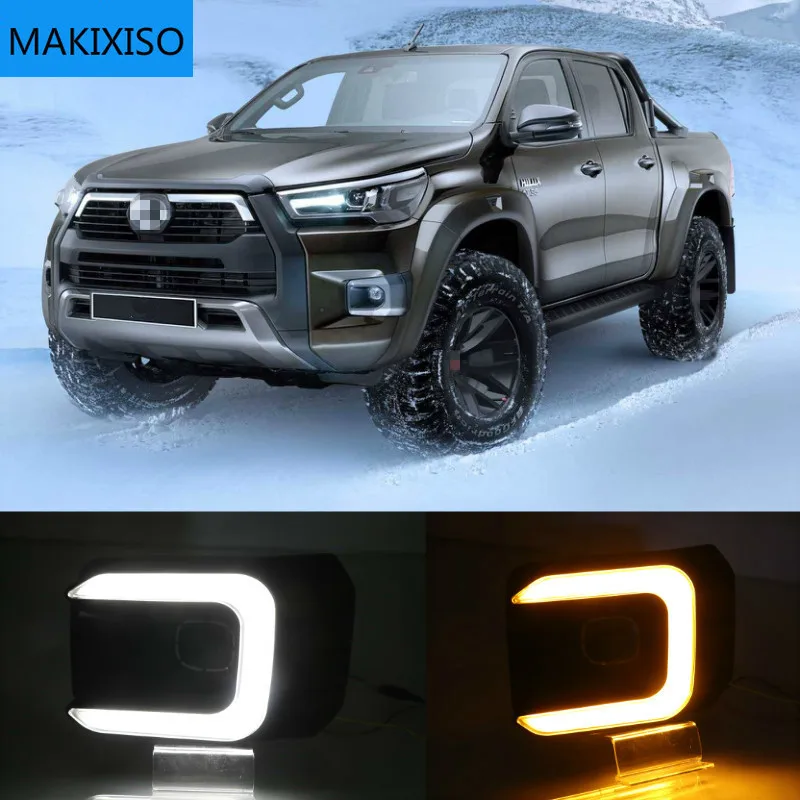 

1 Pair Car LED Daytime Running Light Turn Yellow Signal Relay 12V DRL Daylight For Toyota Hilux Revo Rocco 2020 2021