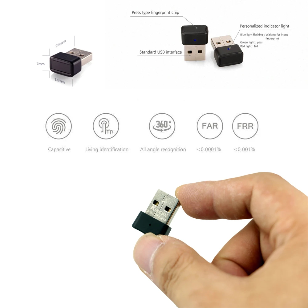 Kercan KE-01 Mini USB Fingerprint Reader for Windows 7, 8, 10 hello Touch Multi Biometric Security Key Black ABS Shell