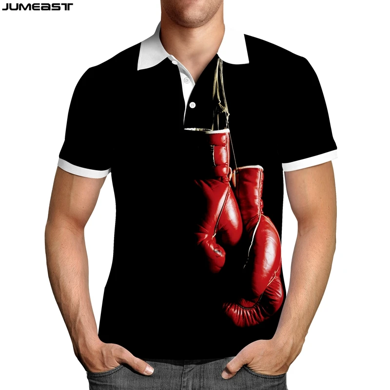 Jumeast Men Women 3D Sweatshirt Hanging Boxing Gloves Oversized Casual Short Sleeve Polo T Shirt Summer Sport Pullover Tops Tees