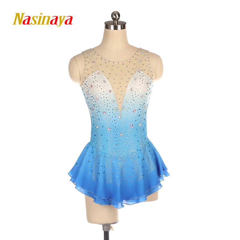 

Nasinaya Figure Skating Dress Customized Competition Ice Skating Skirt for Girl Women Kids Gymnastics Performance Blue Gradient