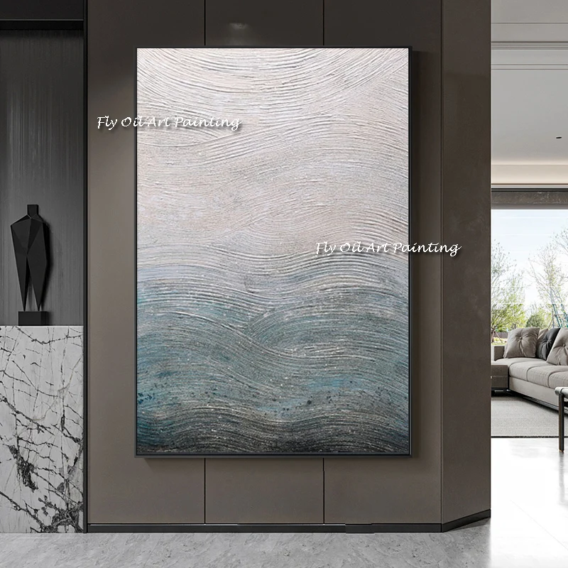 

The Latest Handmade Abstract Gray Oil Painting Wall on Canvas Corridor Fingerprint Picture Bed Room Decoration Frameless Waves