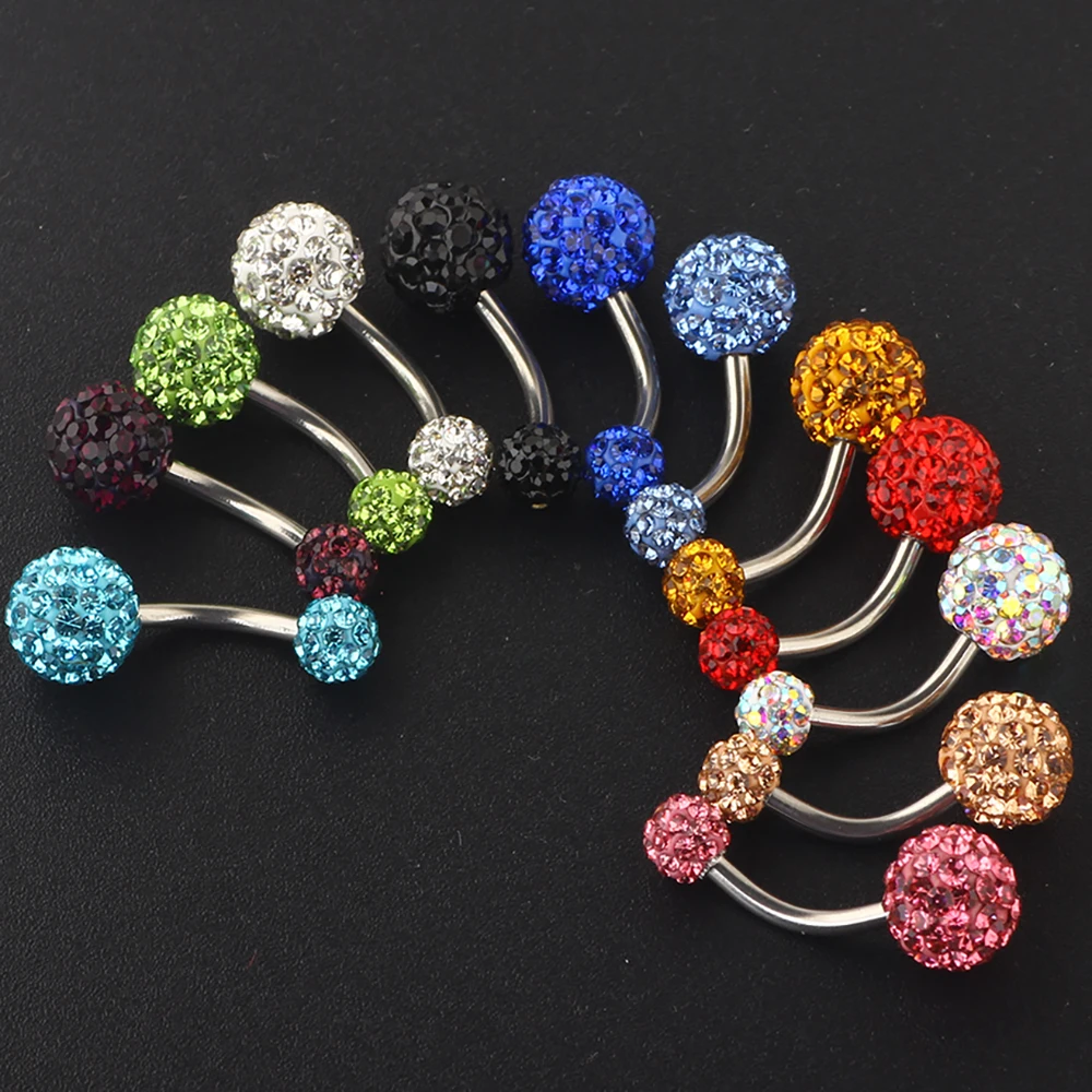 

TIANCIFBYJS 14G Stainless Steel Belly Button Rings Screw Crystal Navel Barbells Body Piercing Nombril Tragus Earring 50/100pcs