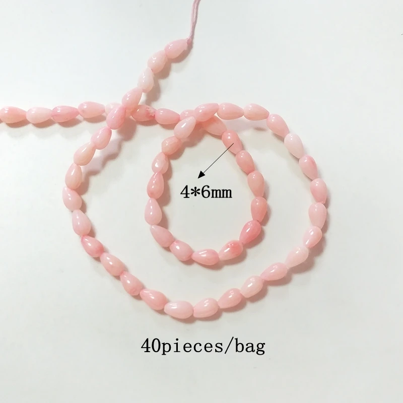 New 4*6MM 40pieces/bag Pink Coral Water Drop Shape Beads for DIY Necklace Bracelet Jewelry Making Accessories