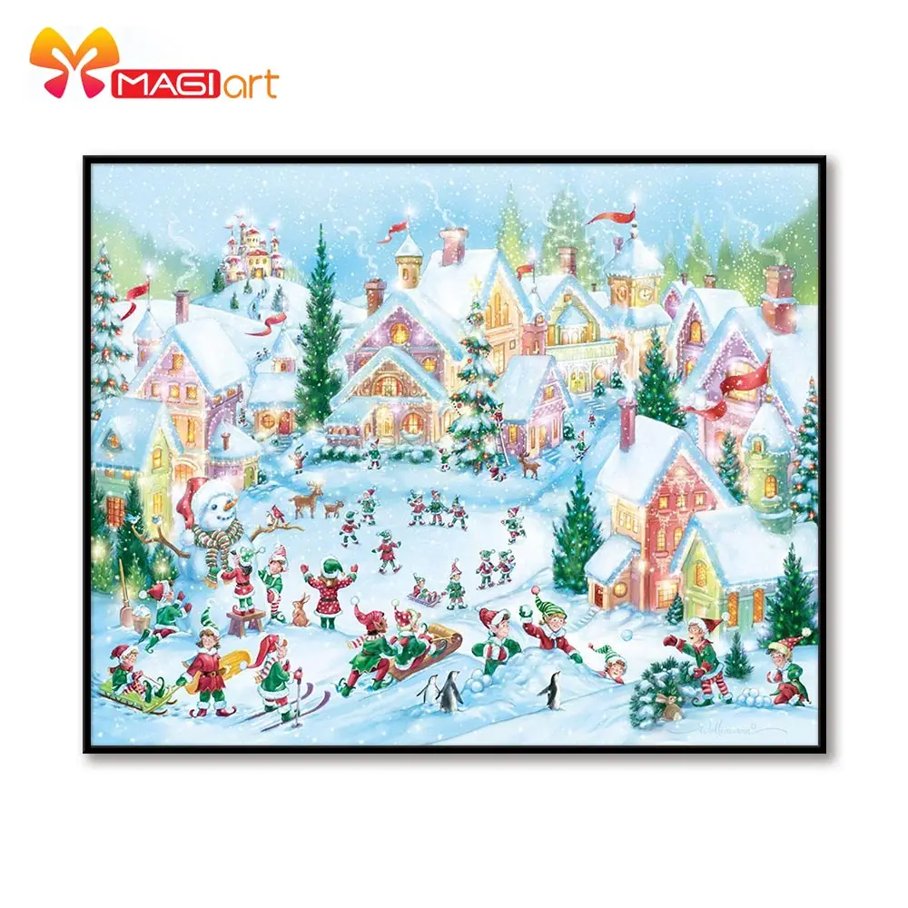 

Cross stitch kits Embroidery needlework sets 11CT water soluble canvas patterns 14CT Full Merry Christmas Town NCMC117