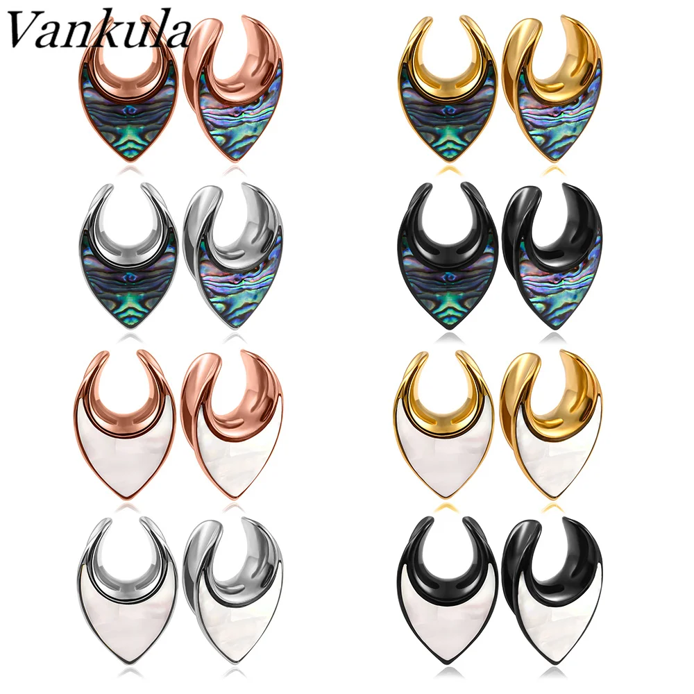 Vankula 10PCS Wholesale Stainless Steel Saddles Weights Abalone Shell Earrings Ear Gauges Plugs Expander Piercing  Body Jewelry