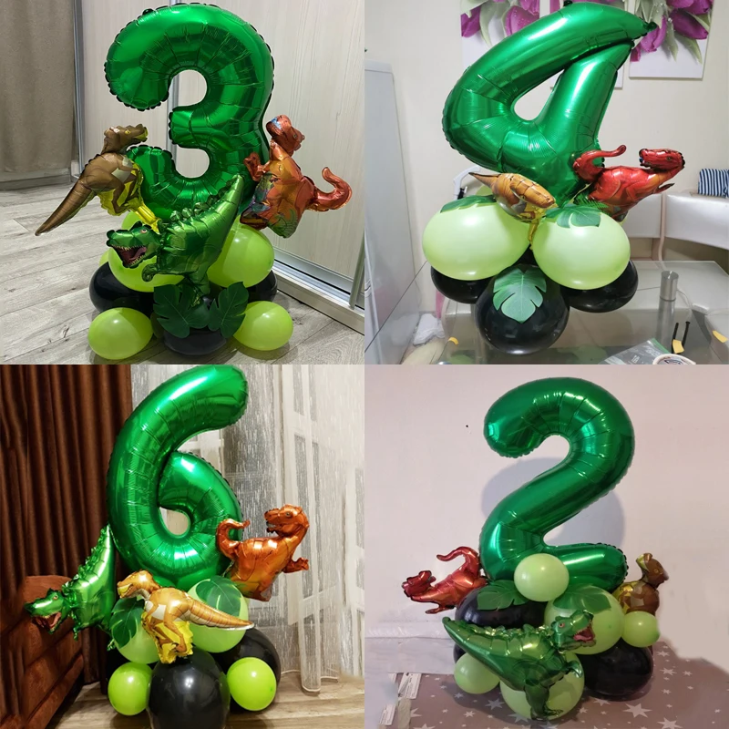 21pcs Green Dinosaur Theme Aluminum Film Balloon Set Green 1 2 3 4 5 6 Years Number Balloons Boys Birthday Party Decoration