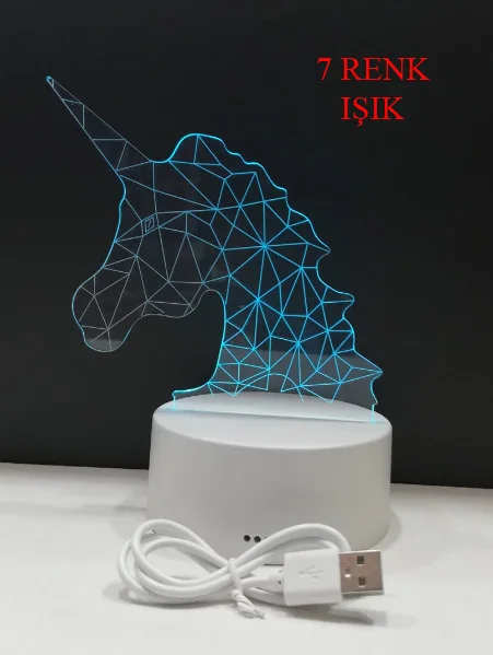 3D Unicorn night light Lighted 3 Gift,love,family,friendship,celebration,fun,Joke, cute, Ships from Turkey